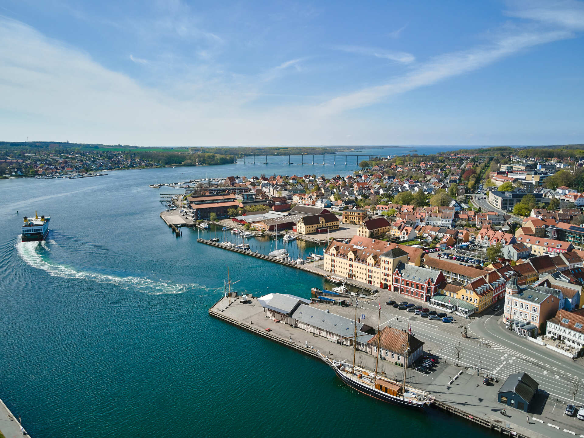 drone image over Svendborg harbour